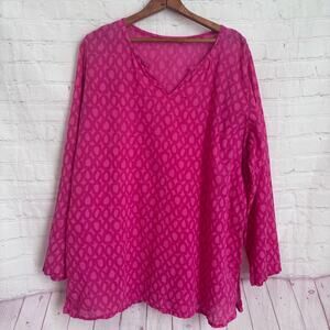 Fresh Produce hot pink lightweight split neck long sleeve tunic top shirt XL/XXL